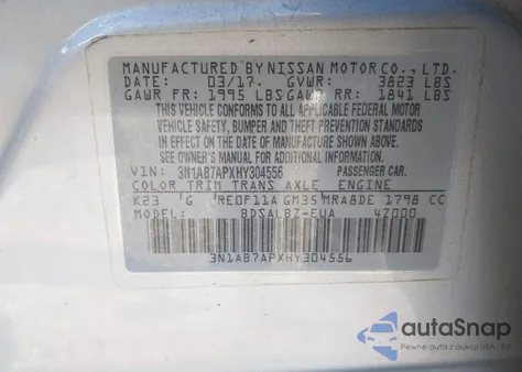 2017 Nissan Sentra S from USA, damaged, VIN 3N1AB7APXHY304556